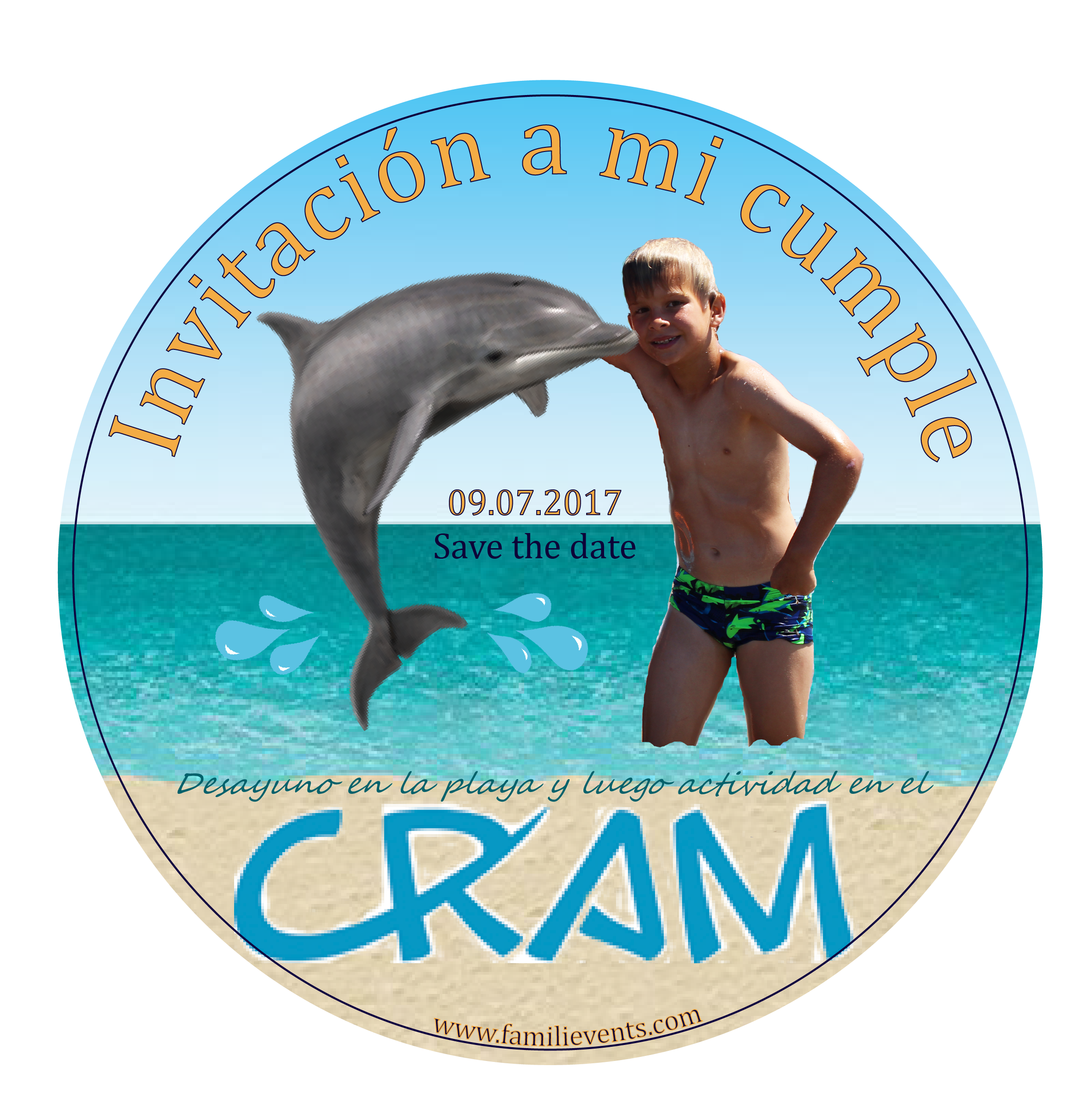 Logotipo para fiesta de cumplea&ntilde;os celebrada en la playa y el CRAM